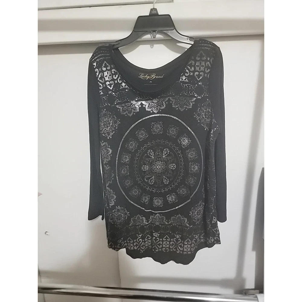 Lucky Brand Graphic Metallic Foil Circle Burst Tee‎ M